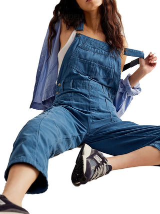 Pocketed Wide Strap Denim Overalls Divacious