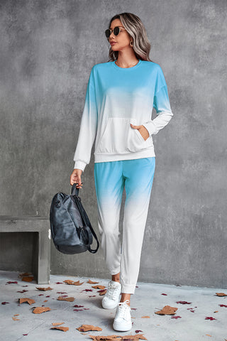 Gradient Round Neck Sweatshirt and Joggers Set Trendsi