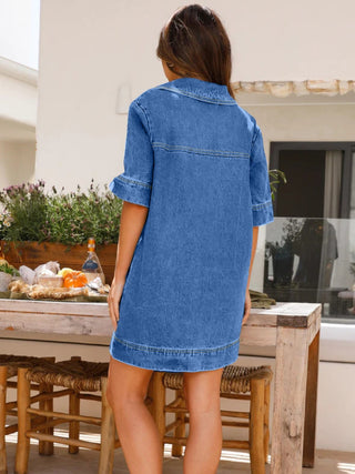 Johnny Collar Half Sleeve Denim Dress Divacious