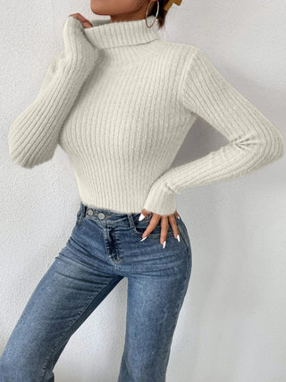 Ribbed Turtleneck Long Sleeve Sweater Divacious