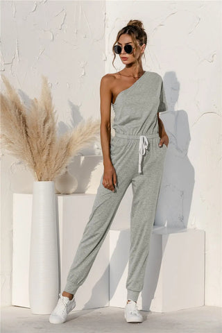 Single Shoulder Short Sleeve Jumpsuit Divacious