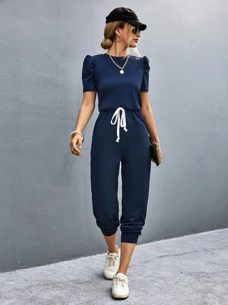 Round Neck Short Sleeve Jumpsuit Divacious