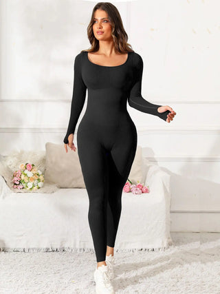 Scoop Neck Long Sleeve Active Jumpsuit Divacious