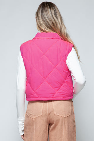 Snobbish Snap Down Quilted Crop Vest Trendsi