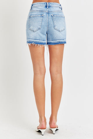 High Rise Distressed Hem Denim Shorts Divacious