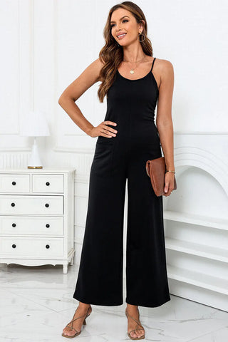 Scoop Neck Wide Leg Jumpsuit with Pockets Divacious