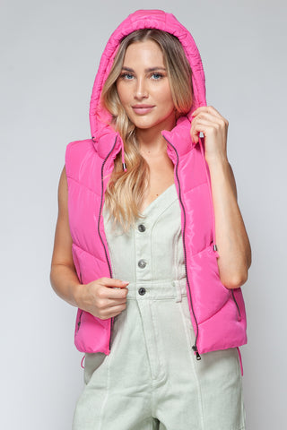 Snobbish Zip Up Quilted Hooded Vest Trendsi