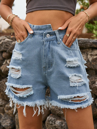 Distressed Raw Hem Denim Shorts Divacious