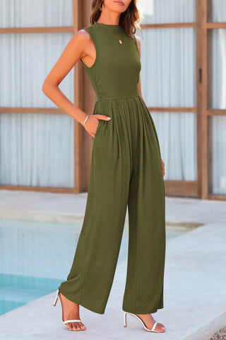 Mock Neck Sleeveless Wide Leg Jumpsuit Divacious