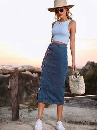 Button Down Denim Skirt Divacious