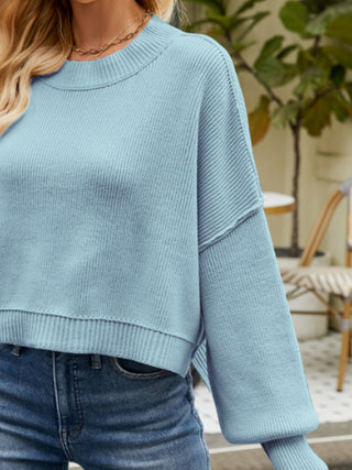 Round Neck Lantern Sleeve Sweater Divacious