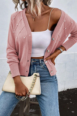 Pearl Trim Button Up Cardigan Divacious