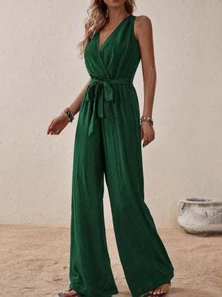 Tied Surplice Sleeveless Wide Leg Jumpsuit Divacious