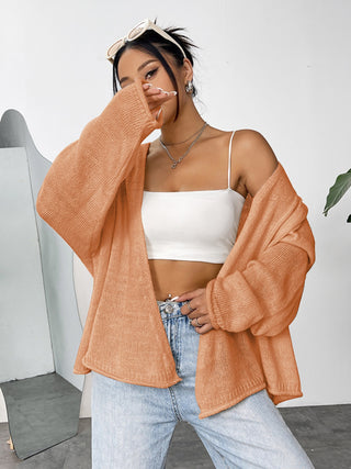 Open Front Dropped Shoulder Cardigan Divacious