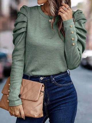 Round Neck Puff Sleeve Sleeve Blouse Divacious