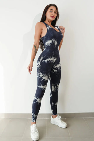 Printed Crisscross Wide Strap Jumpsuit Divacious