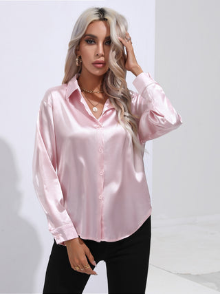 Collared Neck Buttoned Long Sleeve Shirt Divacious