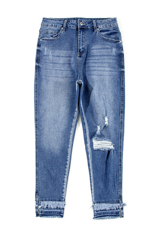 Raw Hem Distressed Jeans with Pockets Divacious