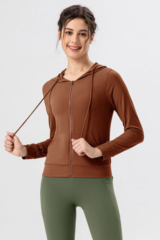 Drawstring Zip Up Hooded Active Outerwear Trendsi