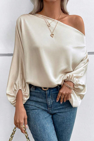 Single Shoulder Balloon Sleeve Blouse Divacious