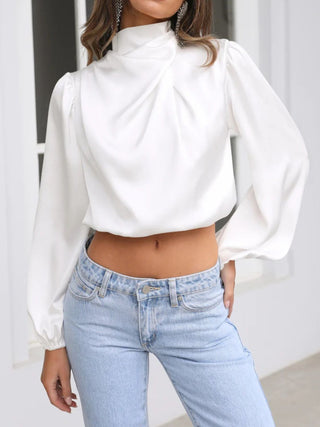 Turtleneck Balloon Sleeve Blouse - Divacious