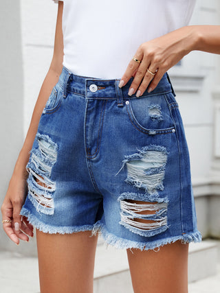 Distressed Raw Hem Denim Shorts Divacious