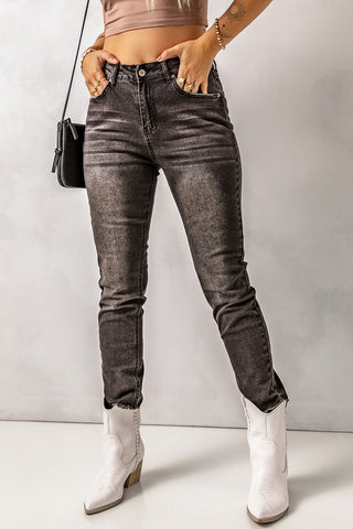 High Waist Raw Hem Skinny Jeans Divacious