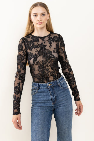 Ces Femme Floral Lace Mesh Bodysuit Divacious