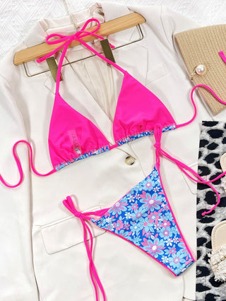 Floral Halter Neck Tie Side Bikini Set Divacious