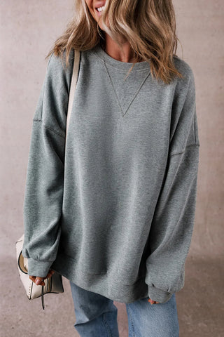 Slit Round Neck Long Sleeve Sweatshirt Divacious