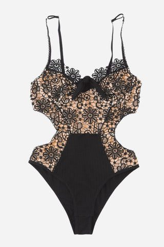 Lace Adjustable Spaghetti Strap Tied Bodysuit Divacious