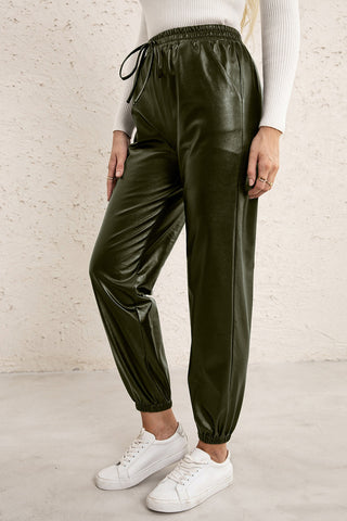 Elastic Waist PU Leather Joggers Divacious