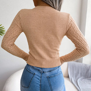 Cutout Cable-Knit Round Neck Sweater Divacious