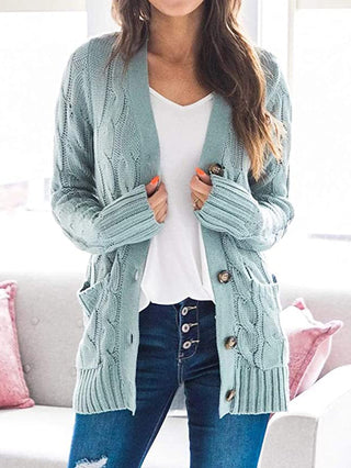 Cable-Knit Buttoned Cardigan with Pockets Divacious