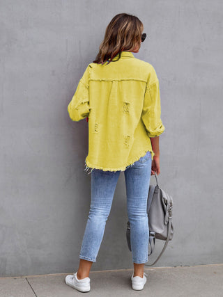 Distressed Drop Shoulder Denim Jacket Divacious