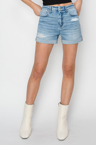 Distressed Mid-Rise Waist Denim Shorts Divacious