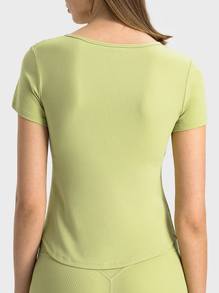 Millennia Notched Short Sleeve Active T-Shirt Trendsi