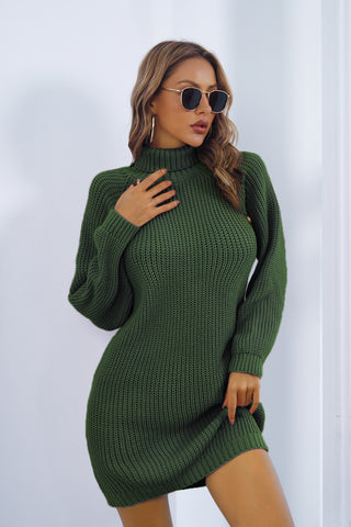 Buttoned Turtleneck Long Sleeve Sweater Dress Divacious