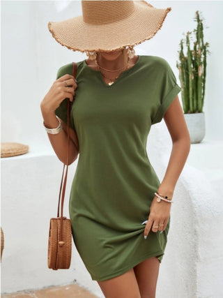 Notched Short Sleeve Mini Tee Dress Trendsi