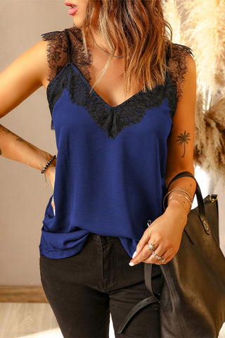 Eyelash Trim Spliced Lace Tank Divacious