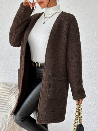 Open Front Long Sleeve Winter Coat - Divacious