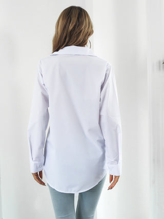 Collared Neck Buttoned Shirt with Pockets Divacious