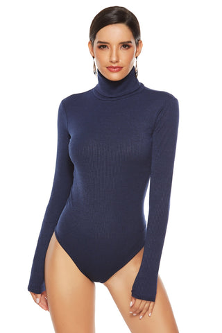 Ribbed Turtleneck Long Sleeve Bodysuit Divacious