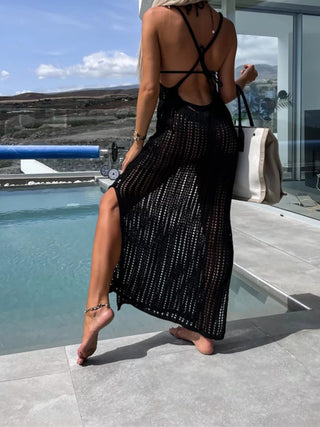 Openwork Slit Cutout Wide Strap Dress Trendsi