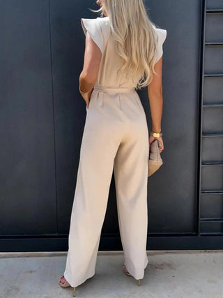 Ruffled Round Neck Cap Sleeve Jumpsuit Divacious