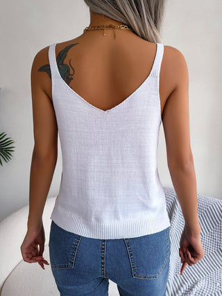 Openwork Scoop Neck Knit Tank Top Divacious