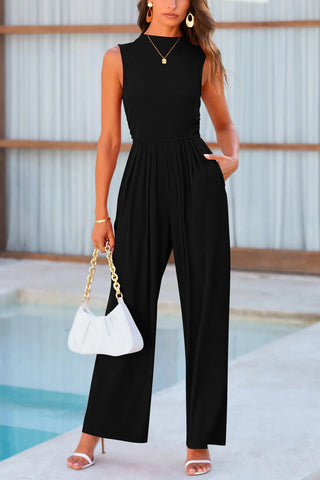 Mock Neck Sleeveless Wide Leg Jumpsuit Divacious