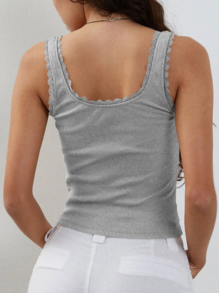 Lace Detail Square Neck Tank - Divacious