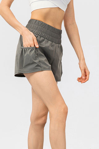 Elastic Waist Pocketed Active Shorts Trendsi