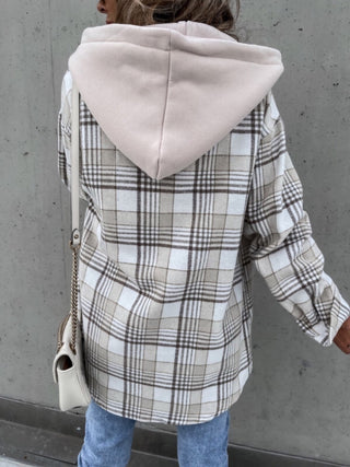 Plaid Dropped Shoulder Hooded Jacket Divacious